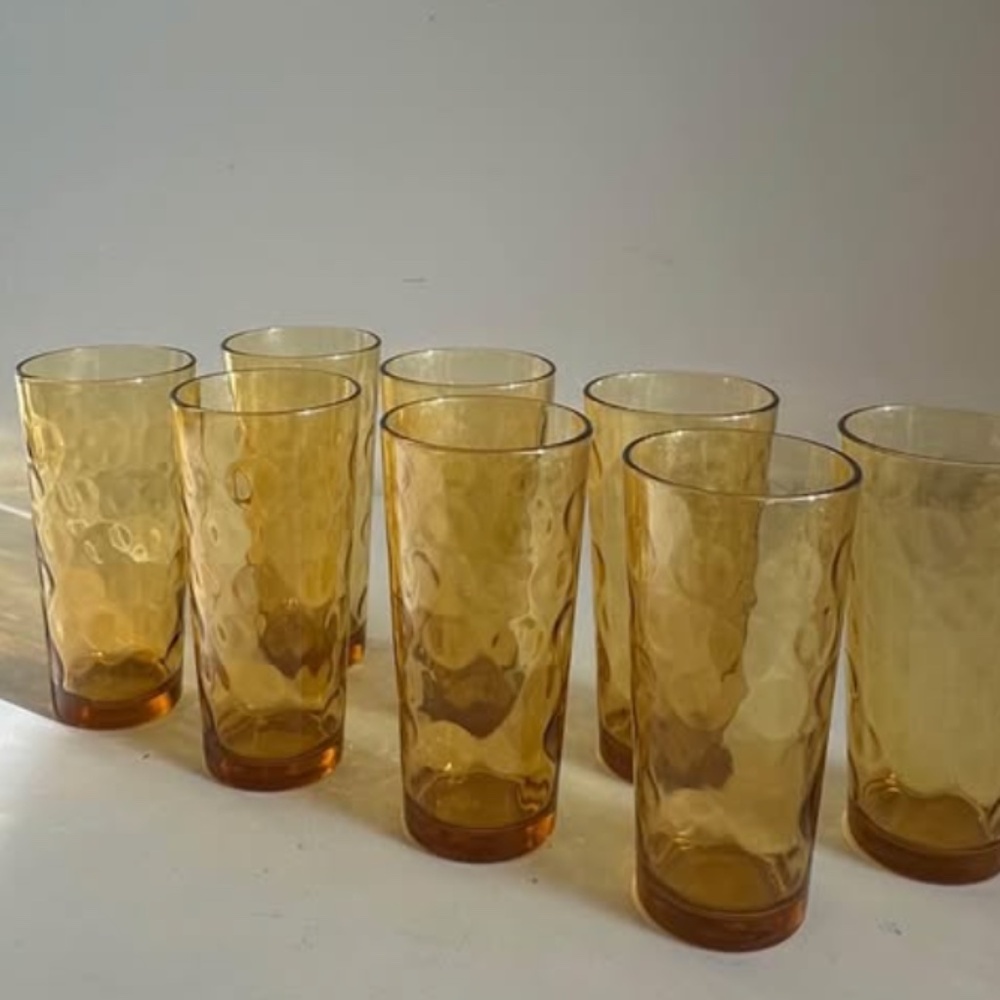 Amber Glass Polka Dot Glasses, (Set of 6)